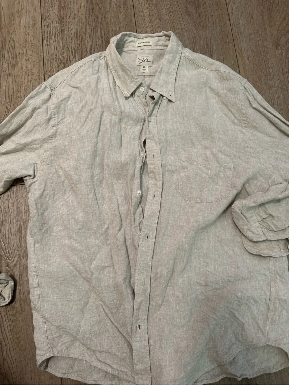 J. Crew Men's Light Gray Linen Button-Down Shirt